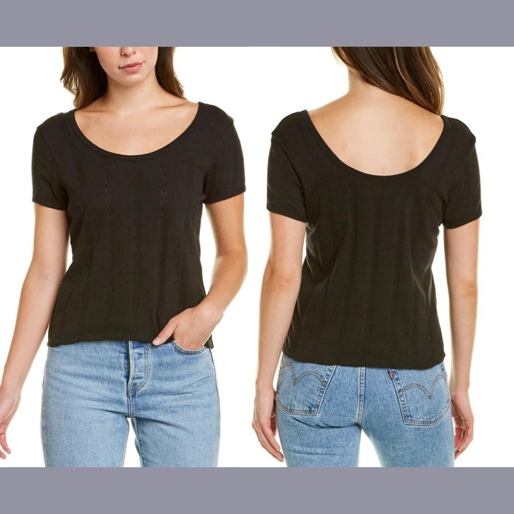 Madewell NWT Black Scoop Neck Pointelle Ribbed Short Sleeve Top Women’s Size XS
